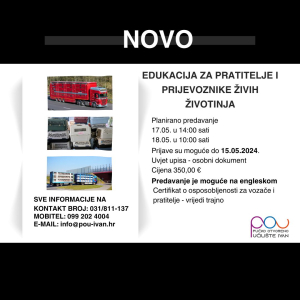 Edukacija za pratitelje i prijevoznike živih životinja