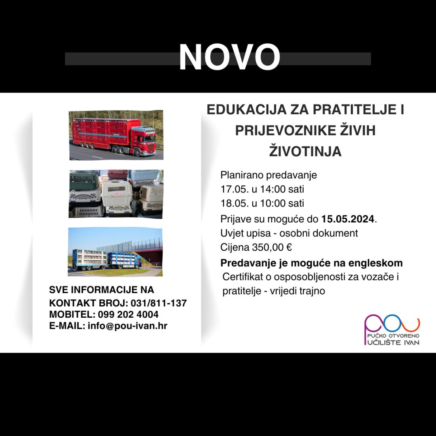 Edukacija za pratitelje i prijevoznike živih životinja
